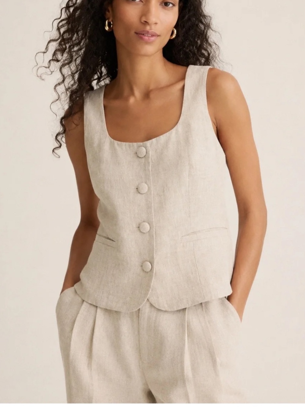 J.Crew Scoopneck Linen-Blend Vest Size 2 Flax